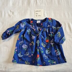 Hanna Andersson girls size 80 or 18-24 months blue floral blouse has pockets